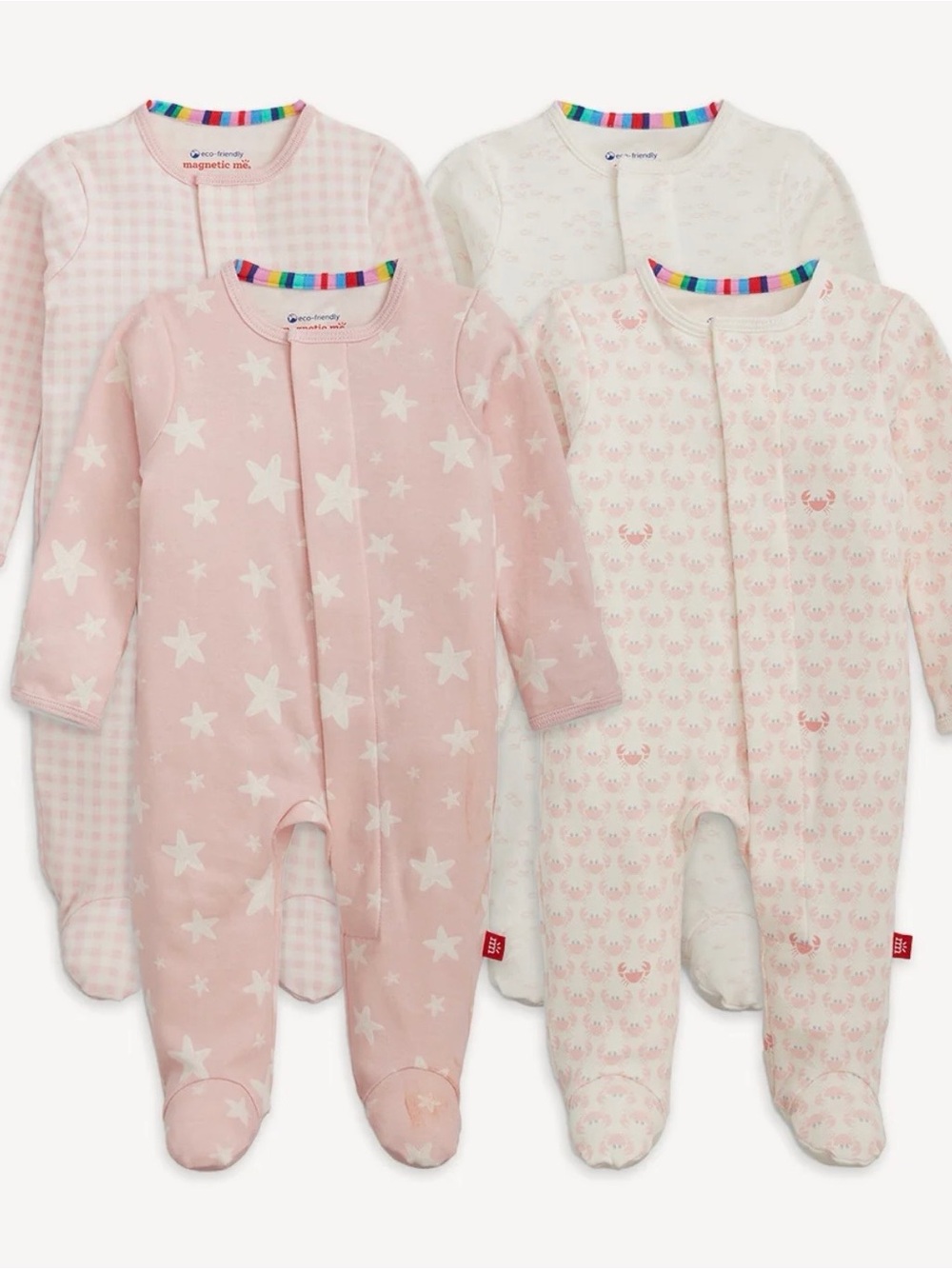 Magnetic Me organic cotton 4-pack pink one-pieces